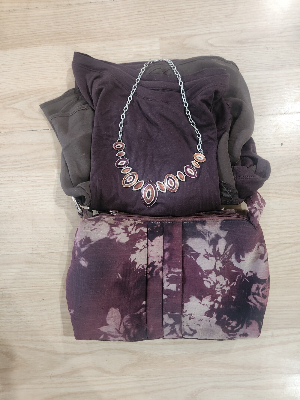 Boho Womens Top Size1X Flower NineWest Bag& Necklace